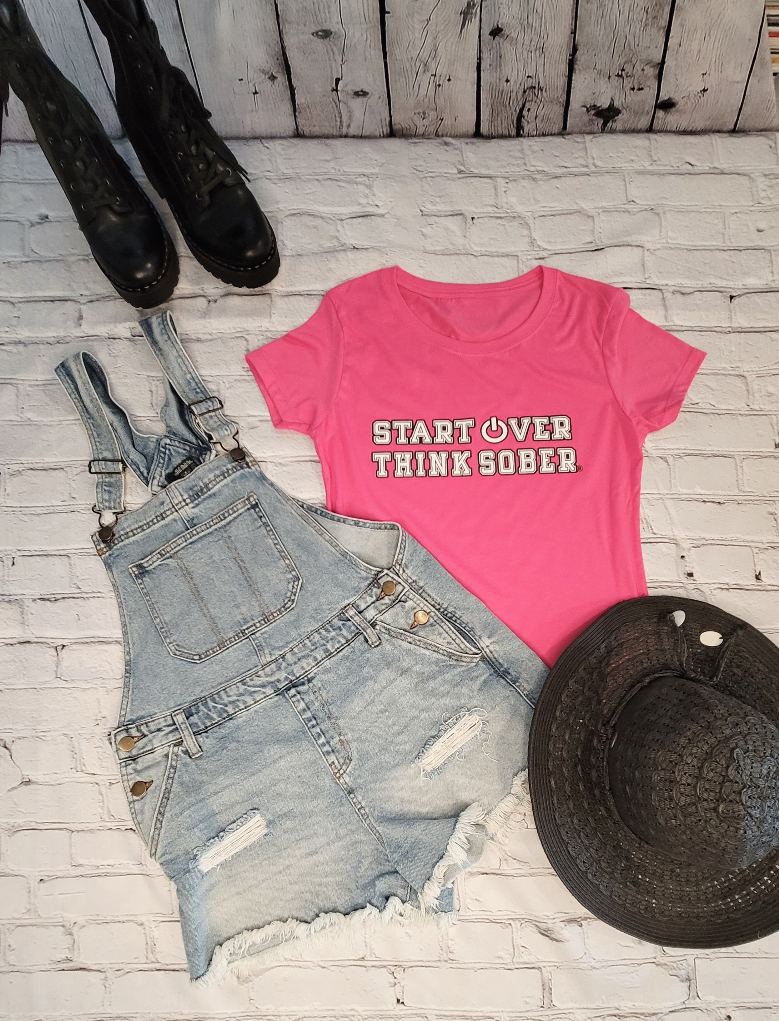 Start Over Think Sober Raspberry Pink T-Shirt